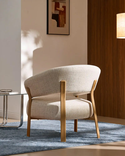 Side view of Bramley cream linen blend accent chair