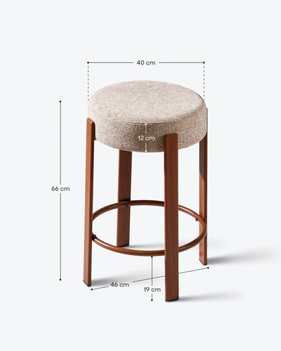 Bramley light taupe chenille bar stool with 65 cm seat height and round seat design