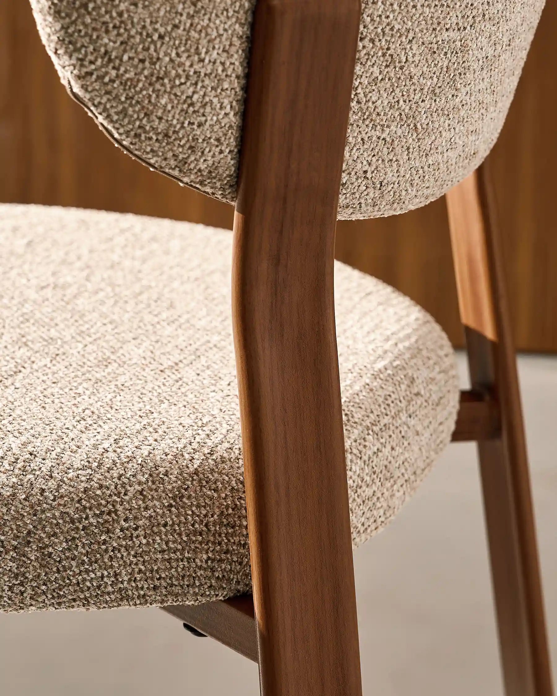 Close-up of light taupe chenille upholstery on Bramley bar stools
