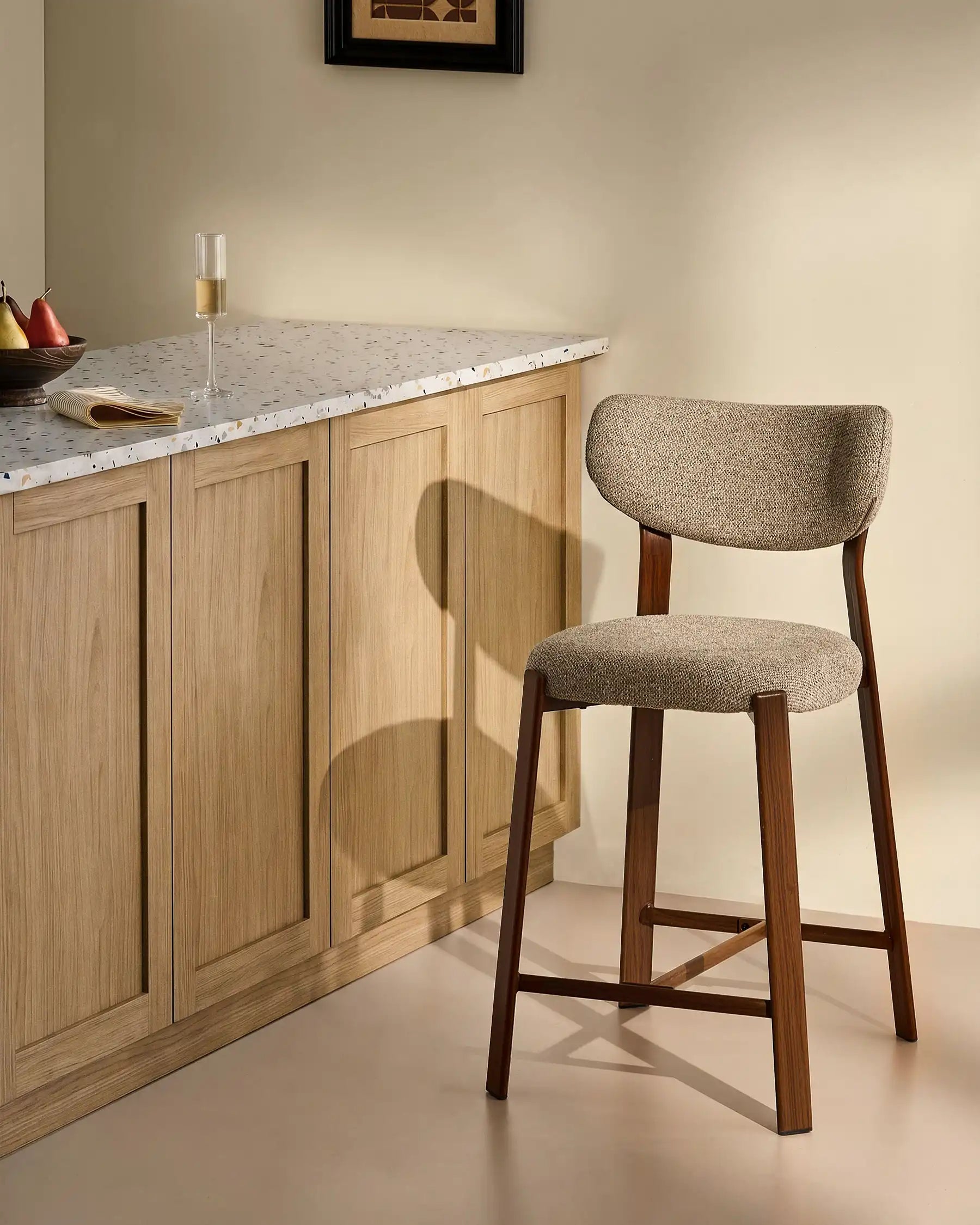 Bramley light taupe chenille bar stools, 65 cm seat height
