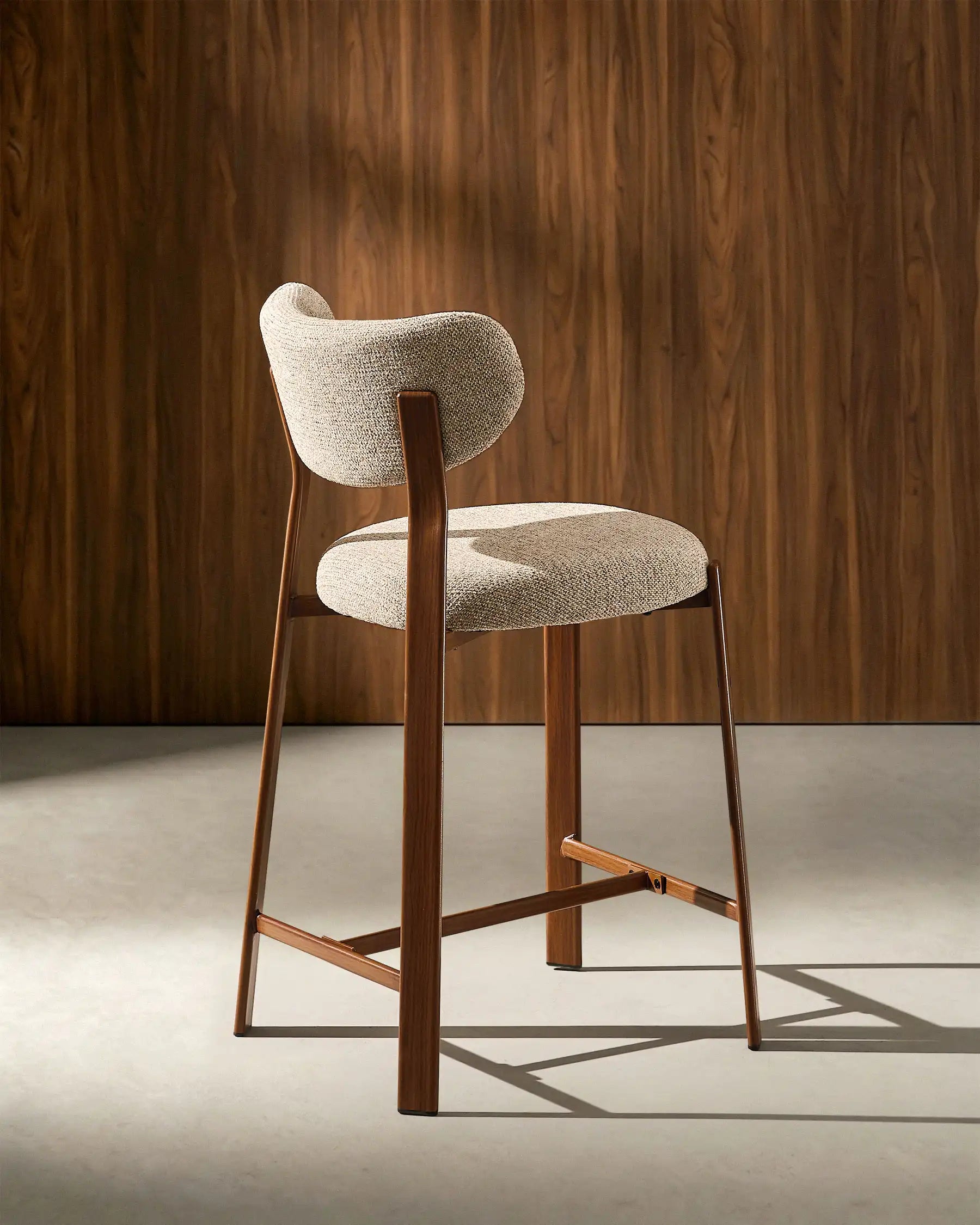 Bramley light taupe chenille bar stools, side view