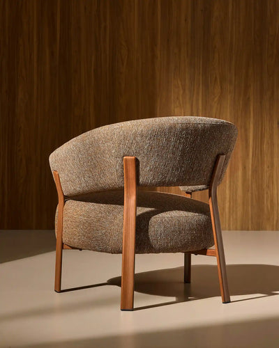 Side view of Bramley mocha brown linen blend accent chair