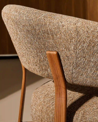 Close-up of mocha brown linen blend upholstery on Bramley accent chair