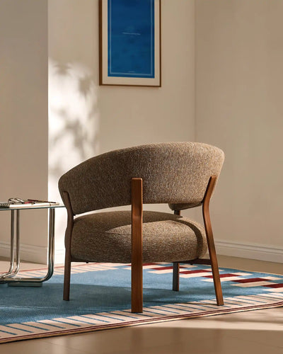 Side view of Bramley mocha brown linen blend accent chair