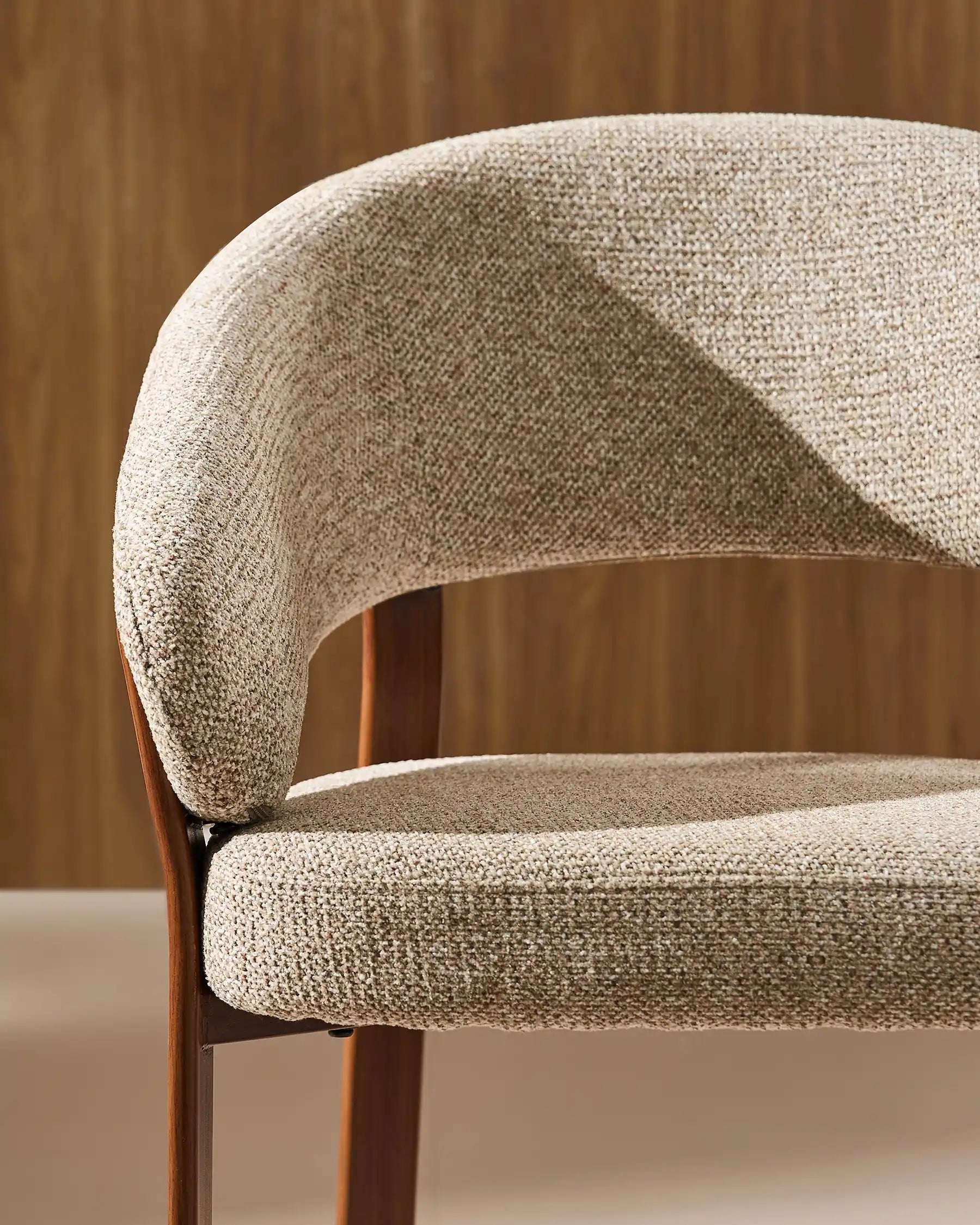 Close-up of taupe chenille upholstery on Bramley dining armchair