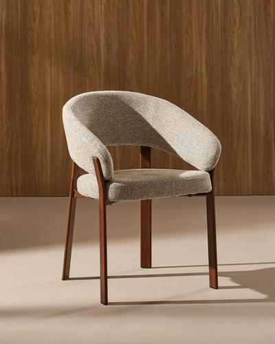 Side view of Bramley taupe chenille dining armchair