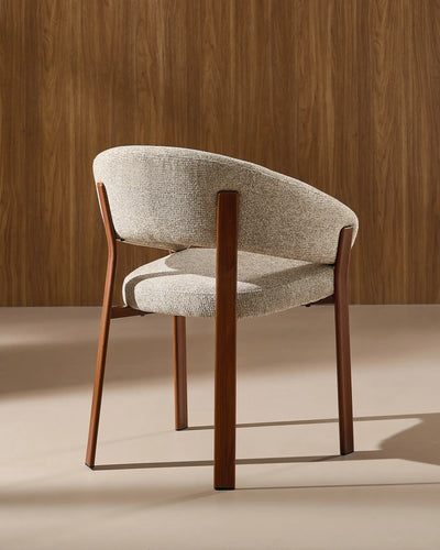 Side view of Bramley taupe chenille dining armchair