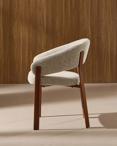Side view of Bramley taupe chenille dining armchair