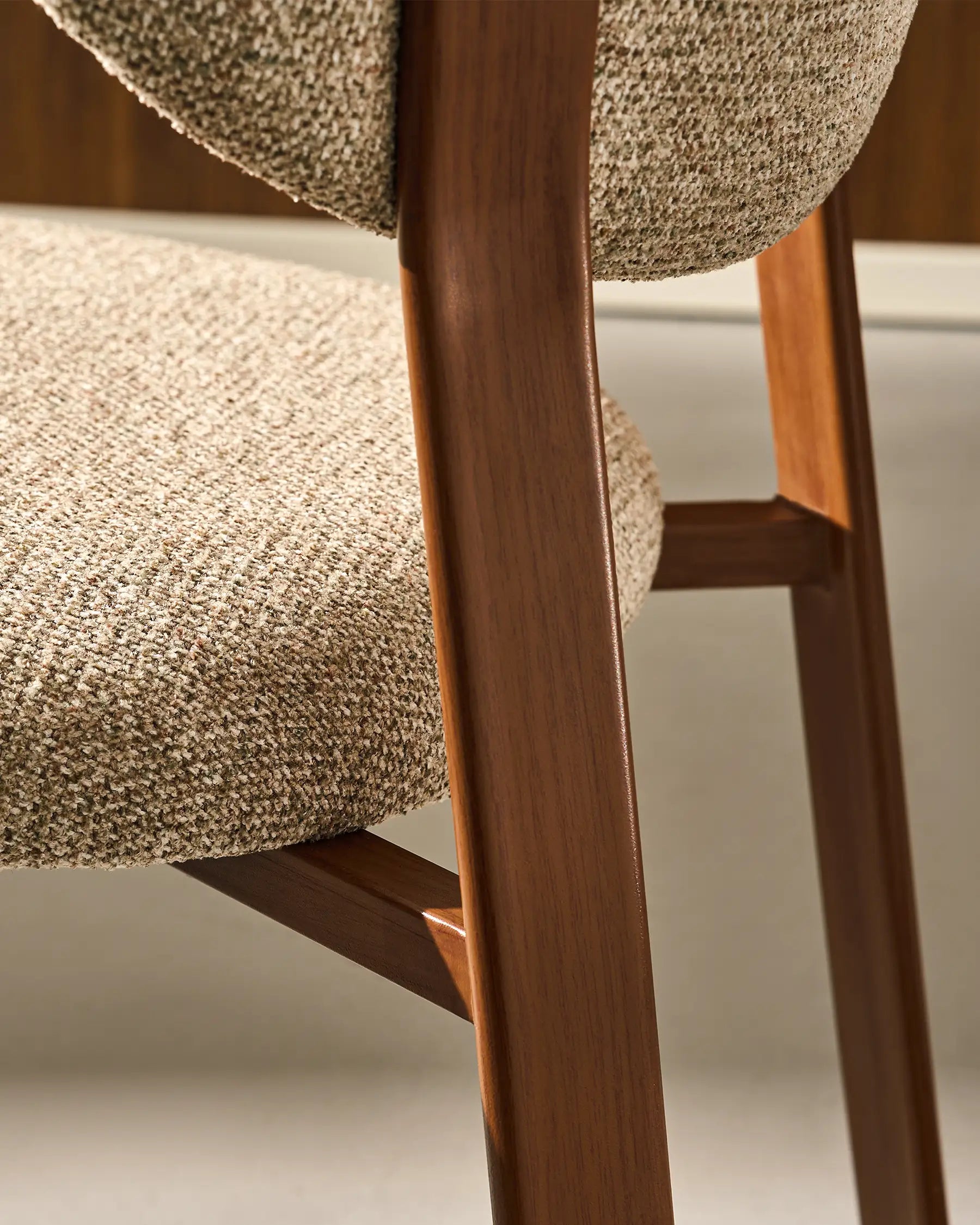 Close-up of taupe chenille upholstery on Bramley dining chairs
