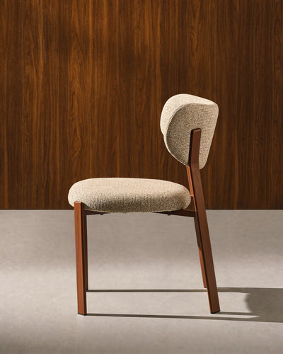 Side view of Bramley taupe chenille dining chairs