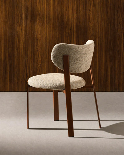 Side view of Bramley taupe chenille dining chairs