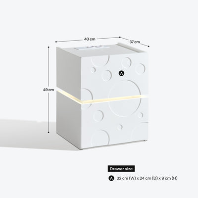 Bubbli LED Bedside Table in White – Dimensions and Measurements