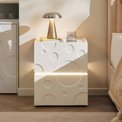 Bubbli White LED Bedside Table with Two Smooth-Glide Drawers