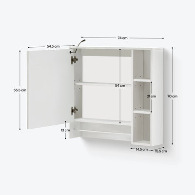 Tavion Bathroom Mirror Cabinet with Lights (1 Door+3 Shelves)