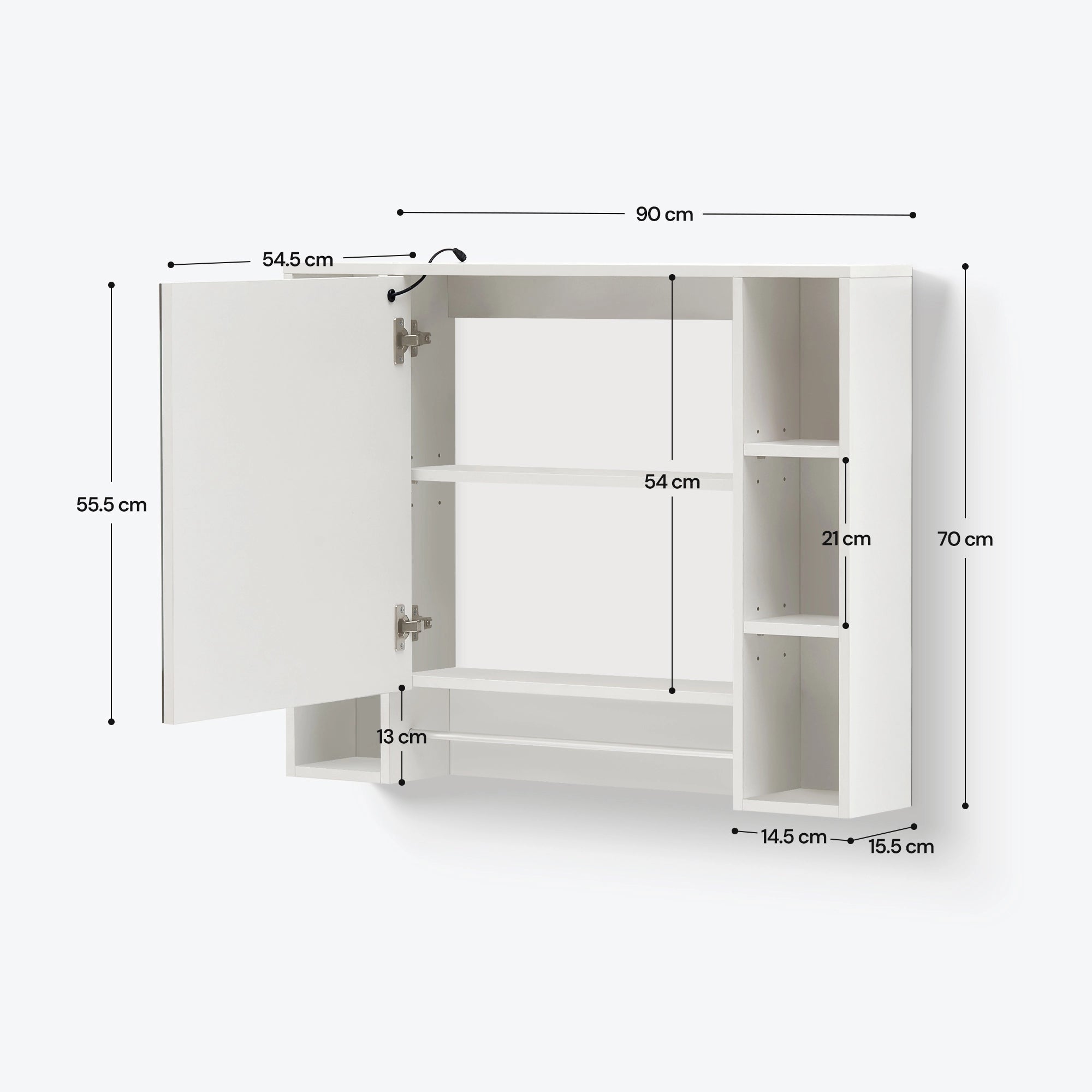 Tavion Bathroom Mirror Cabinet with Lights (1 Door+6 Shelves)