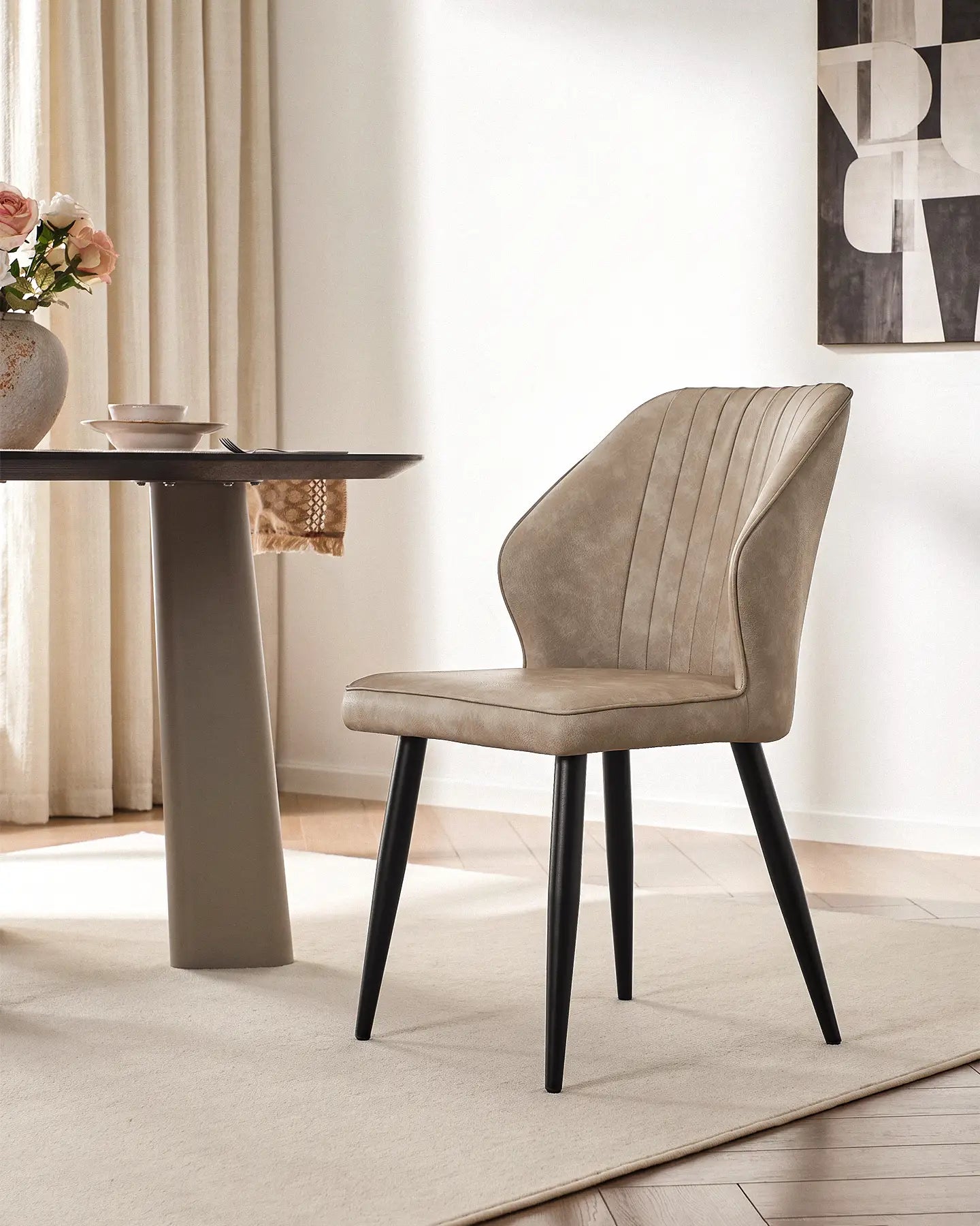 Danforth Beige Faux Leather Dining Chair with Armrests