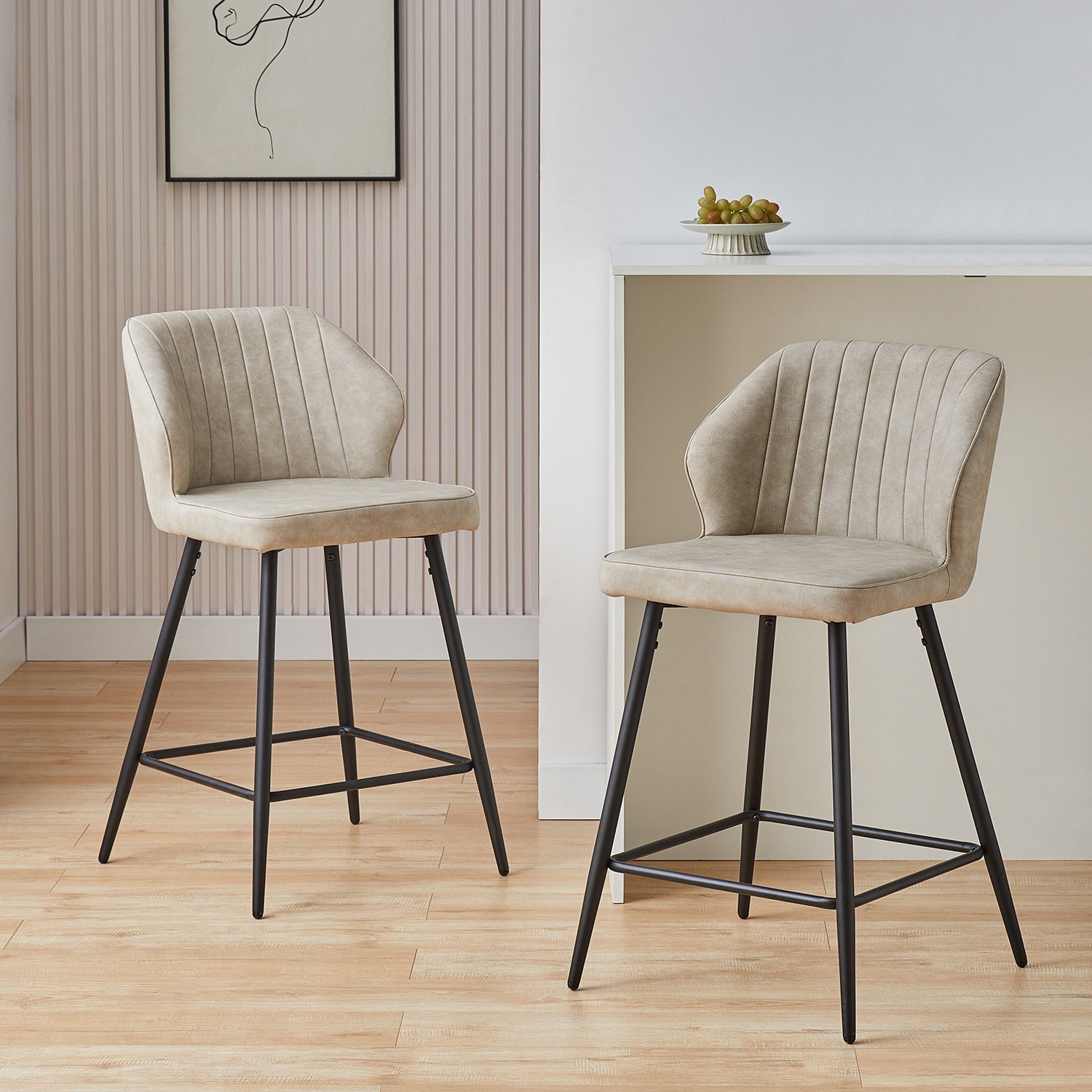 Danforth Faux Leather Bar Stool 65 cm in Beige with Curved Backrest