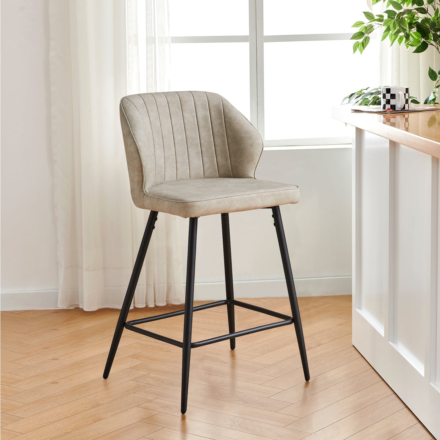 Danforth Beige Bar Stool with a Soft Curved Silhouette