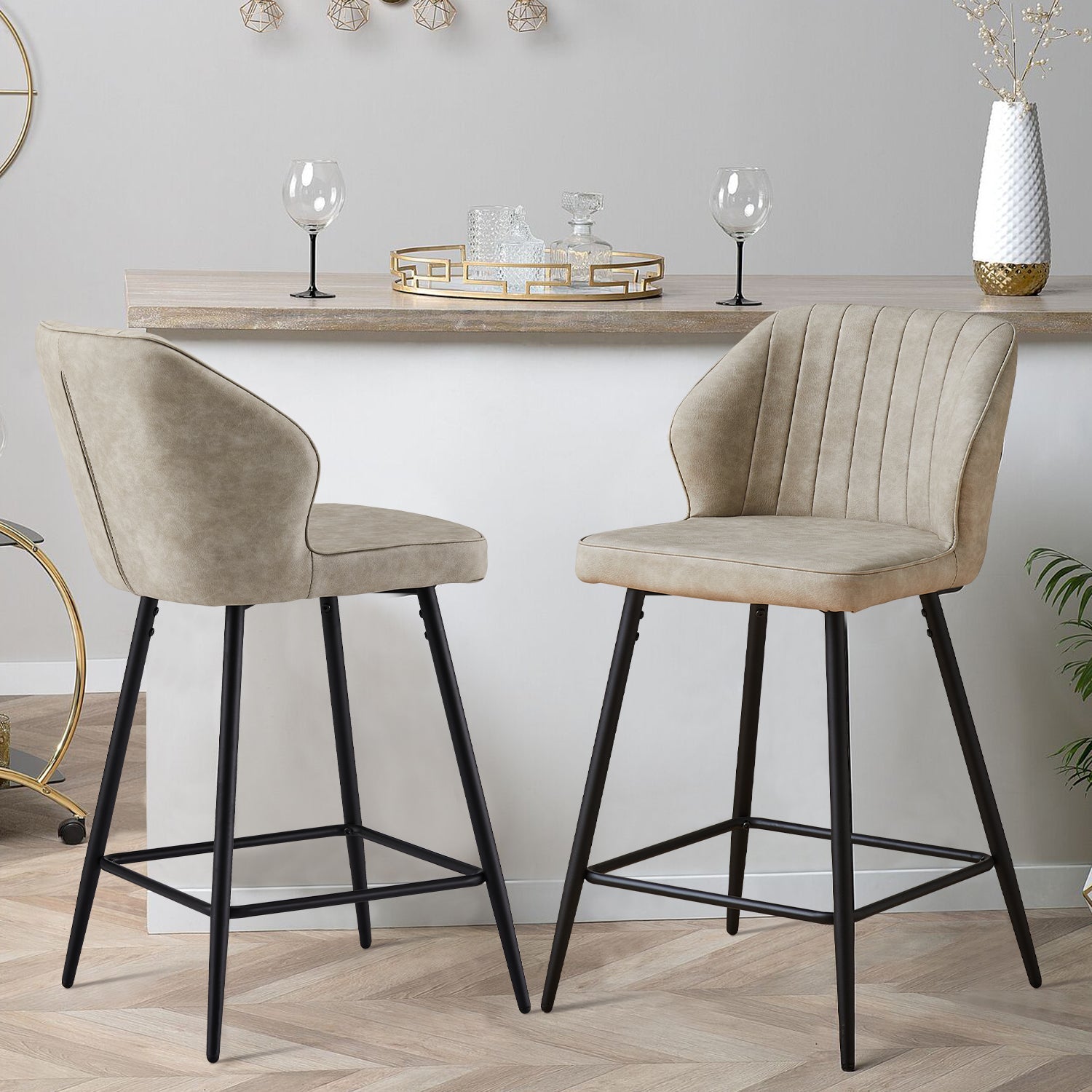 Danforth Beige Faux Leather Bar Stool in a Modern Kitchen