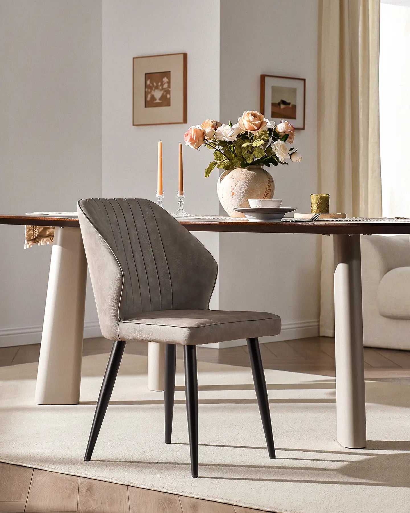 Danforth Light Grey Faux Leather Dining Chair with Armrests