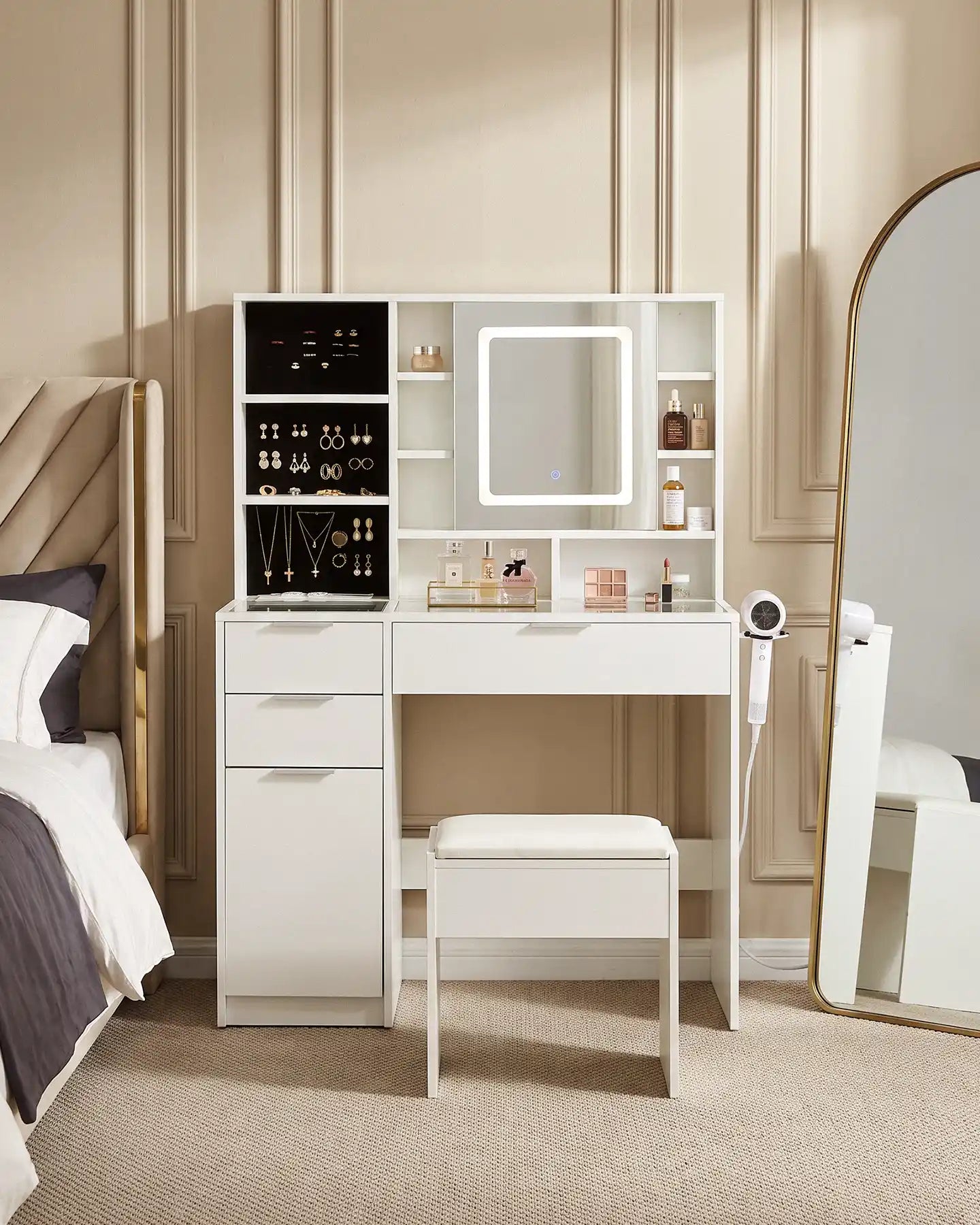 Dorla Dressing Table with LED Lighting and Glass Top