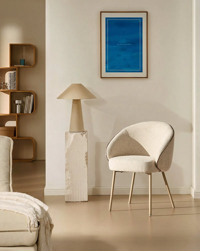 Elowen beige chenille dining chairs in a modern dining room