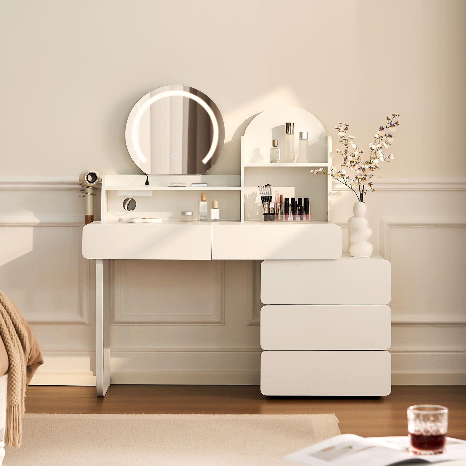 Gloria Dressing Table in White with LED Mirror