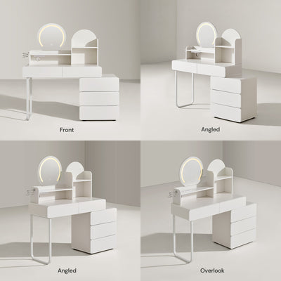 Gloria White Dressing Table with Mirror and Rolling Cabinet