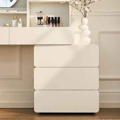 Gloria White Vanity Table with Curved Design and Storage Cabinet