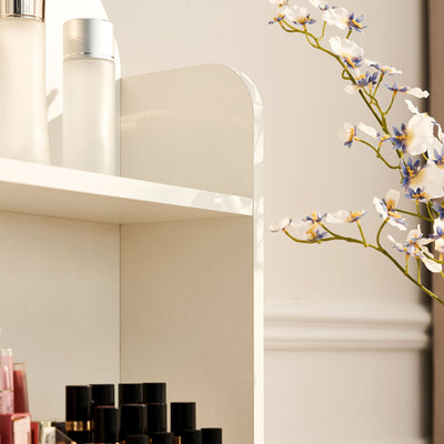 Gloria White Vanity Table with Curved Design and Storage Cabinet