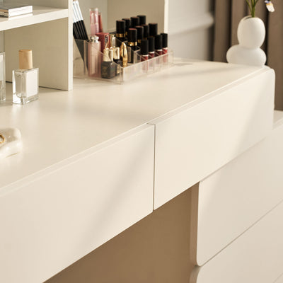 Gloria White Vanity Table with Curved Design and Storage Cabinet