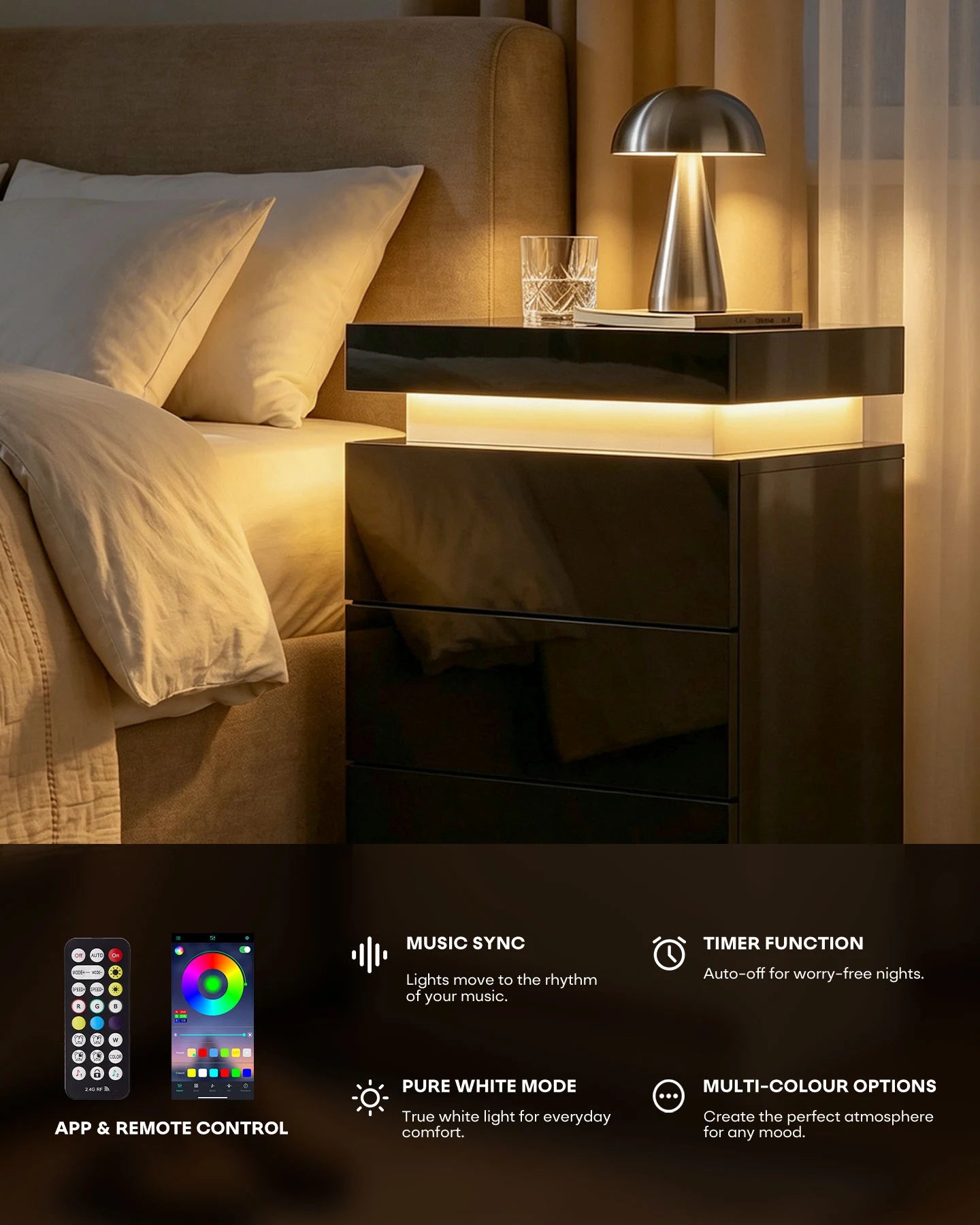 Mesita de noche con luz LED Kumar