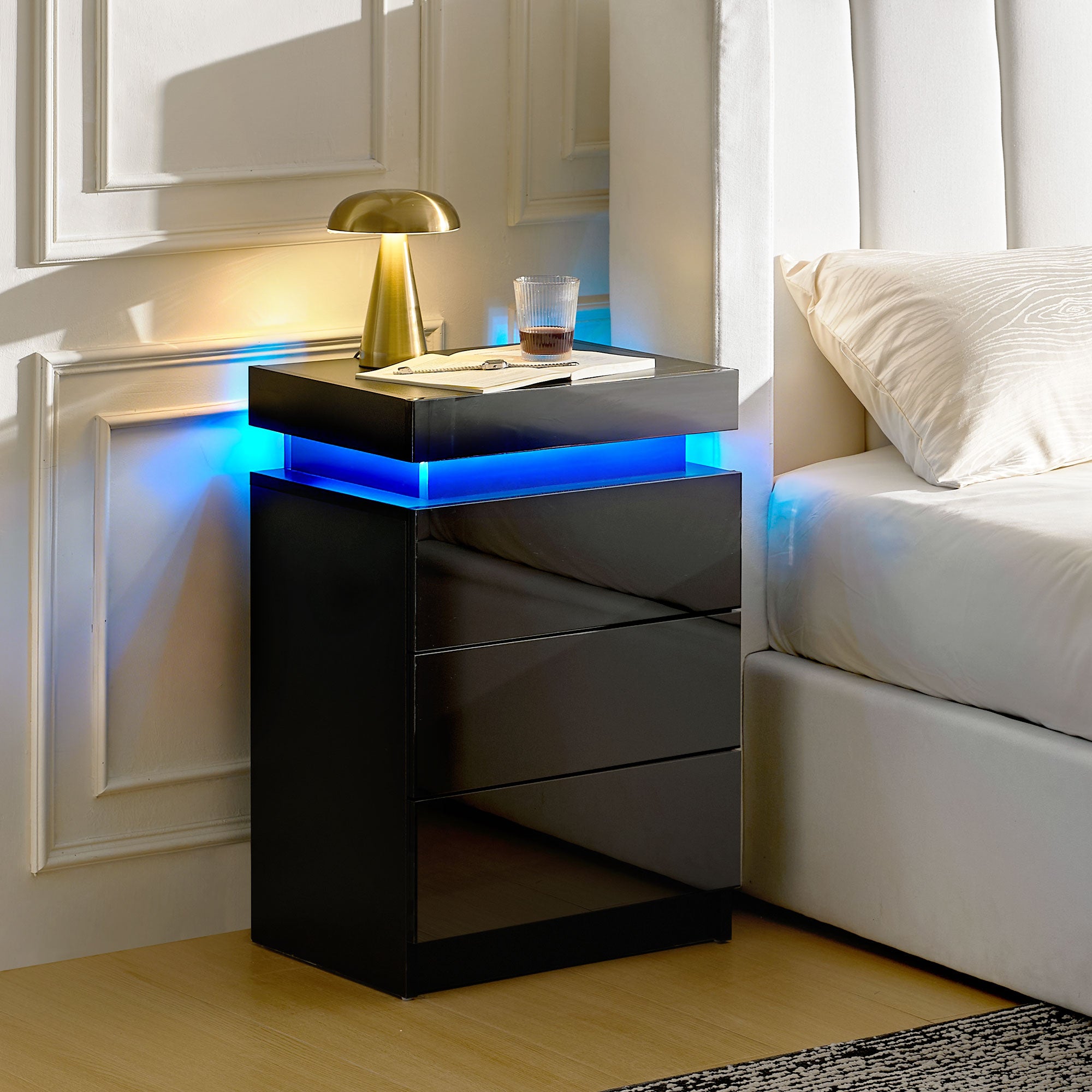 Kumar LED Light Bedside Table
