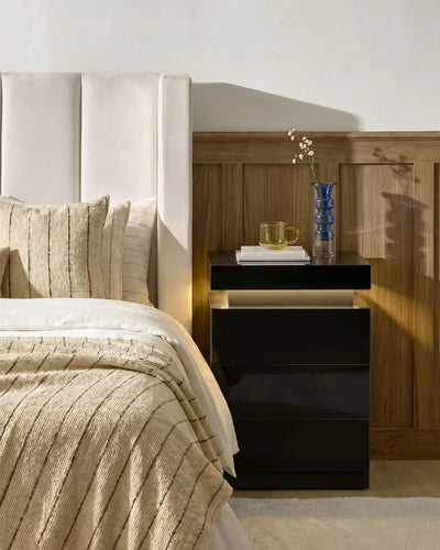 Kumar Black Smart Bedside Table with Three High-Gloss Drawers