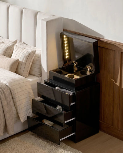 Kumar Black Smart Bedside Table with High-Gloss Drawer Fronts
