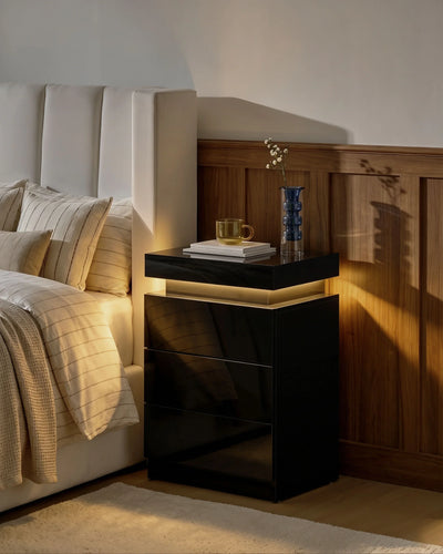 Kumar Black Smart Bedside Table with Multi-Colour LED Light