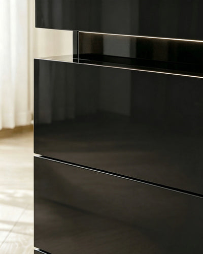 Kumar Black Smart Bedside Table with Refined High-Gloss Drawer Fronts