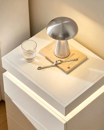 Kumar White Smart Bedside Table with Multi-Colour LED Light