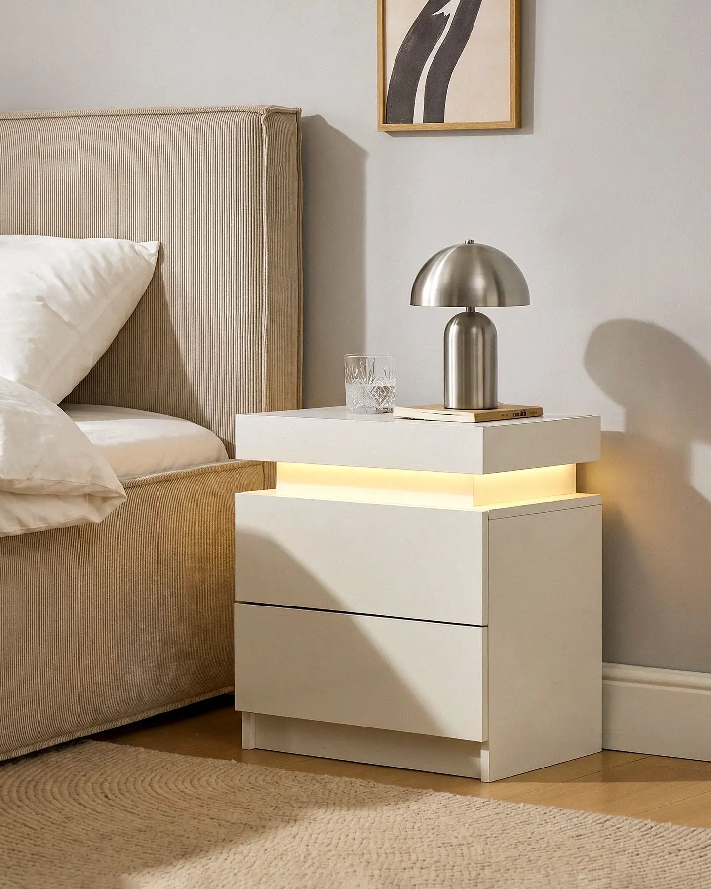 Kumar Smart RGB Bedside Table in White with LED Lighting