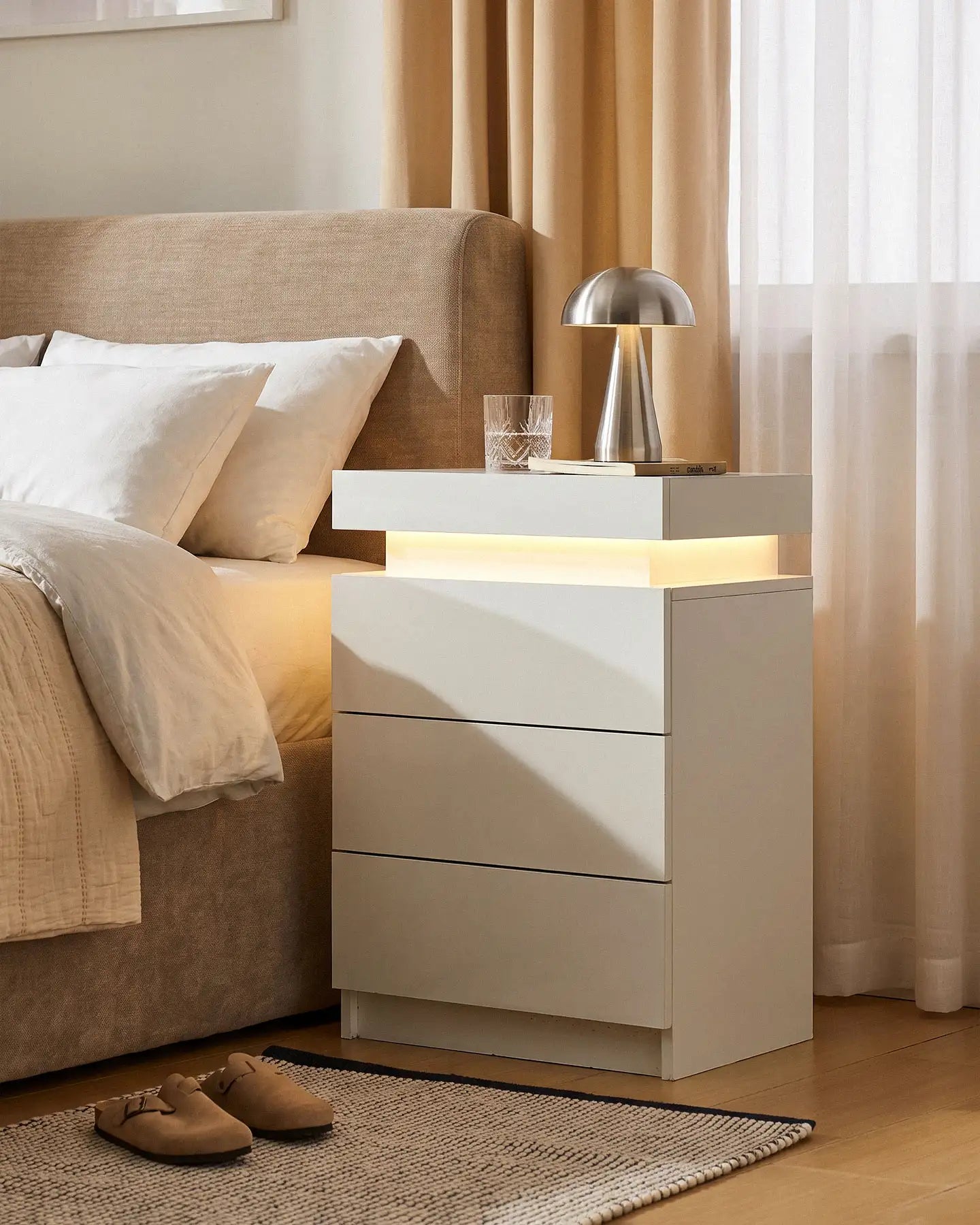 Kumar Smart RGB Bedside Table in White with LED Lighting