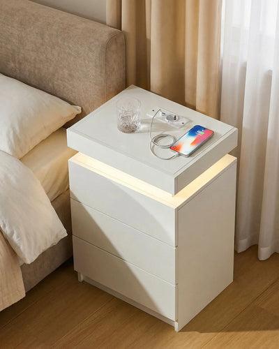 Kumar White Smart RGB Bedside Table with Integrated USB Charging
