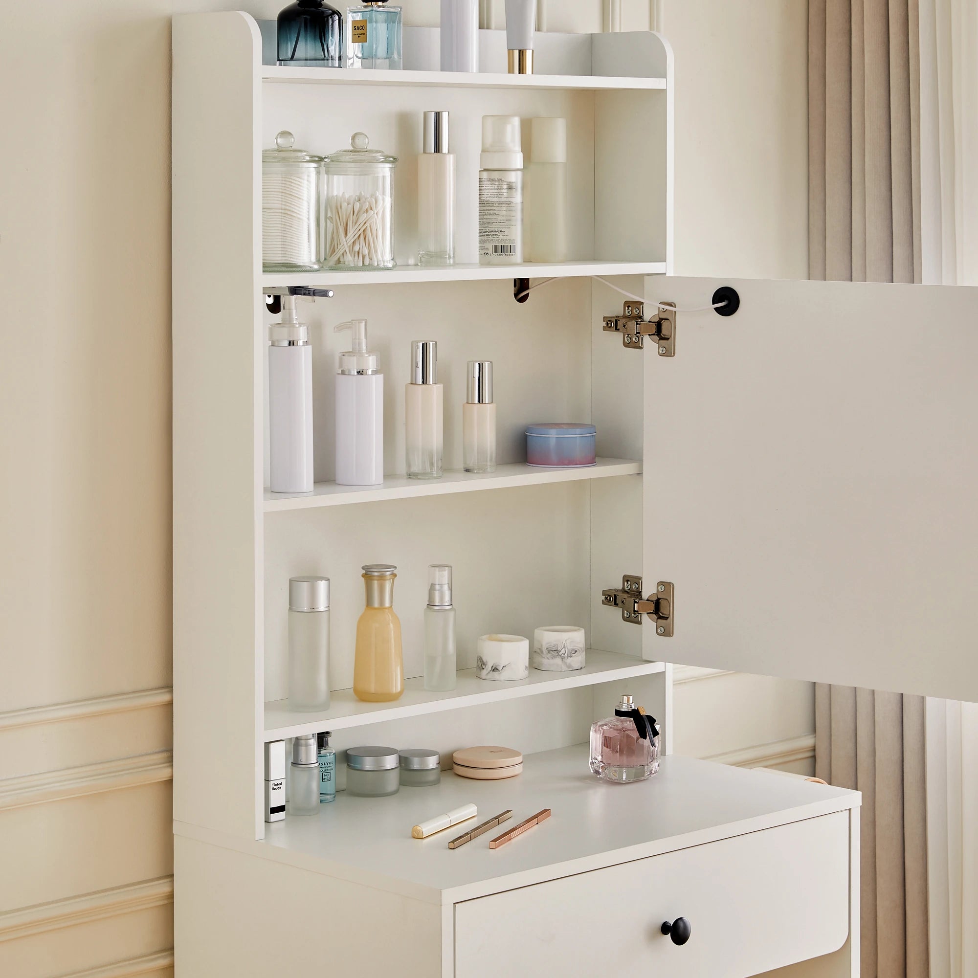 Lina Dressing Table with Push-to-Open Mirror