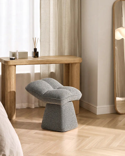 Liora Tabouret de coiffeuse en chenille gris à dossier arrondi doux