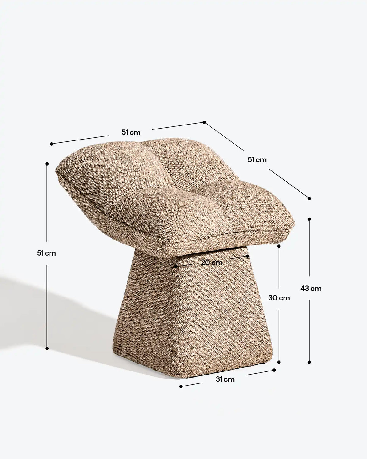 Liora tabouret de maquillage pivotant en chenille – dimensions et mesures