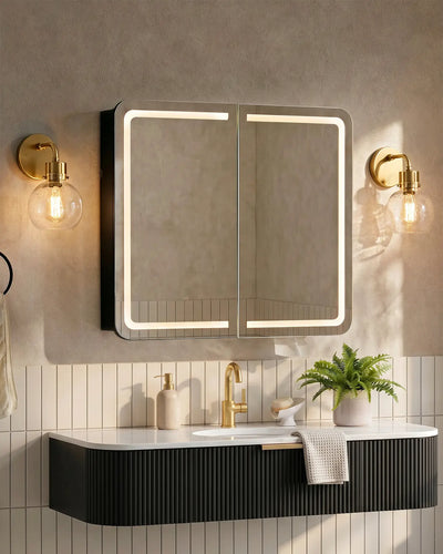 Mira Bathroom Mirror Cabinet with Black Interior and Anti-Fog Function