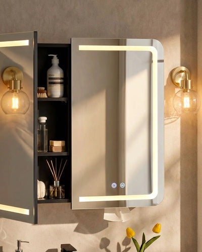 Mira Bathroom Mirror Cabinet with Black Interior and Adjustable Shelves