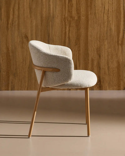 Side view of Nolan cream chenille dining chairs
