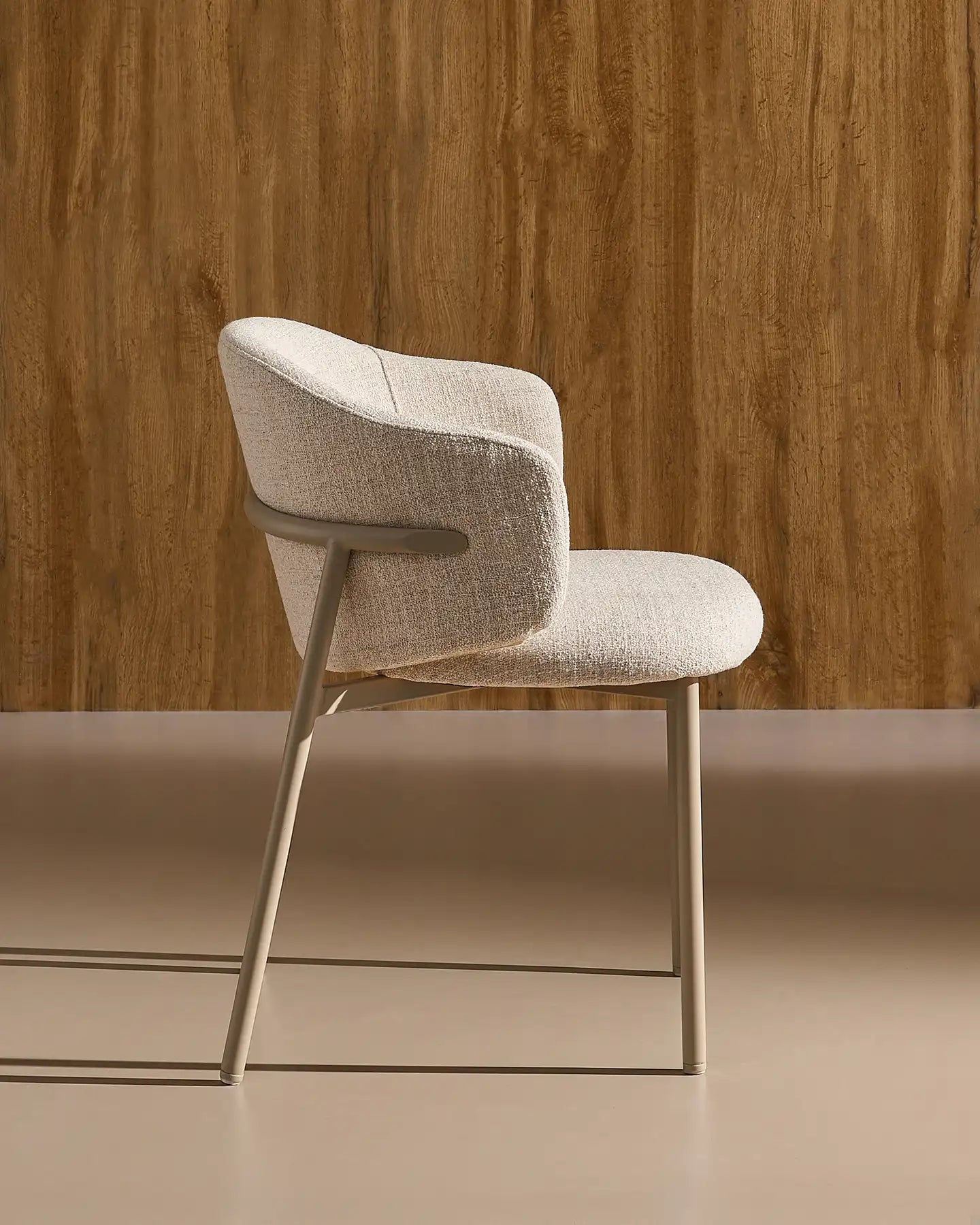 Side view of Nolan ivory linen blend dining chairs