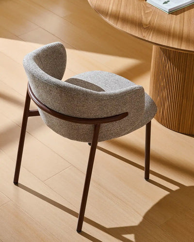 Side view of Nolan taupe chenille dining chairs