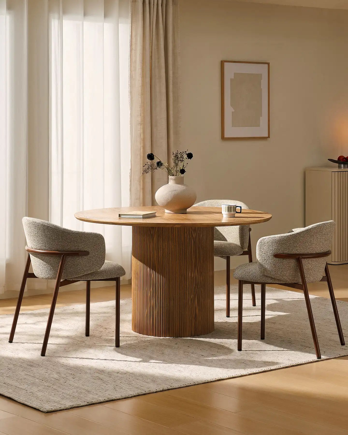 Nolan taupe chenille dining chairs in a modern dining space